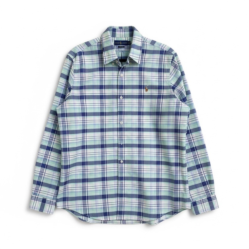Ralph Lauren Classic Fit Men's Button Down Plaid Blue with Pink Shirt Large